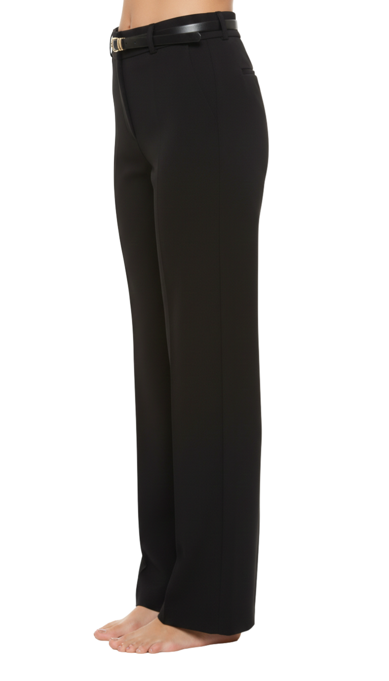 Pantalón negro de vestir corte recto con cinturón