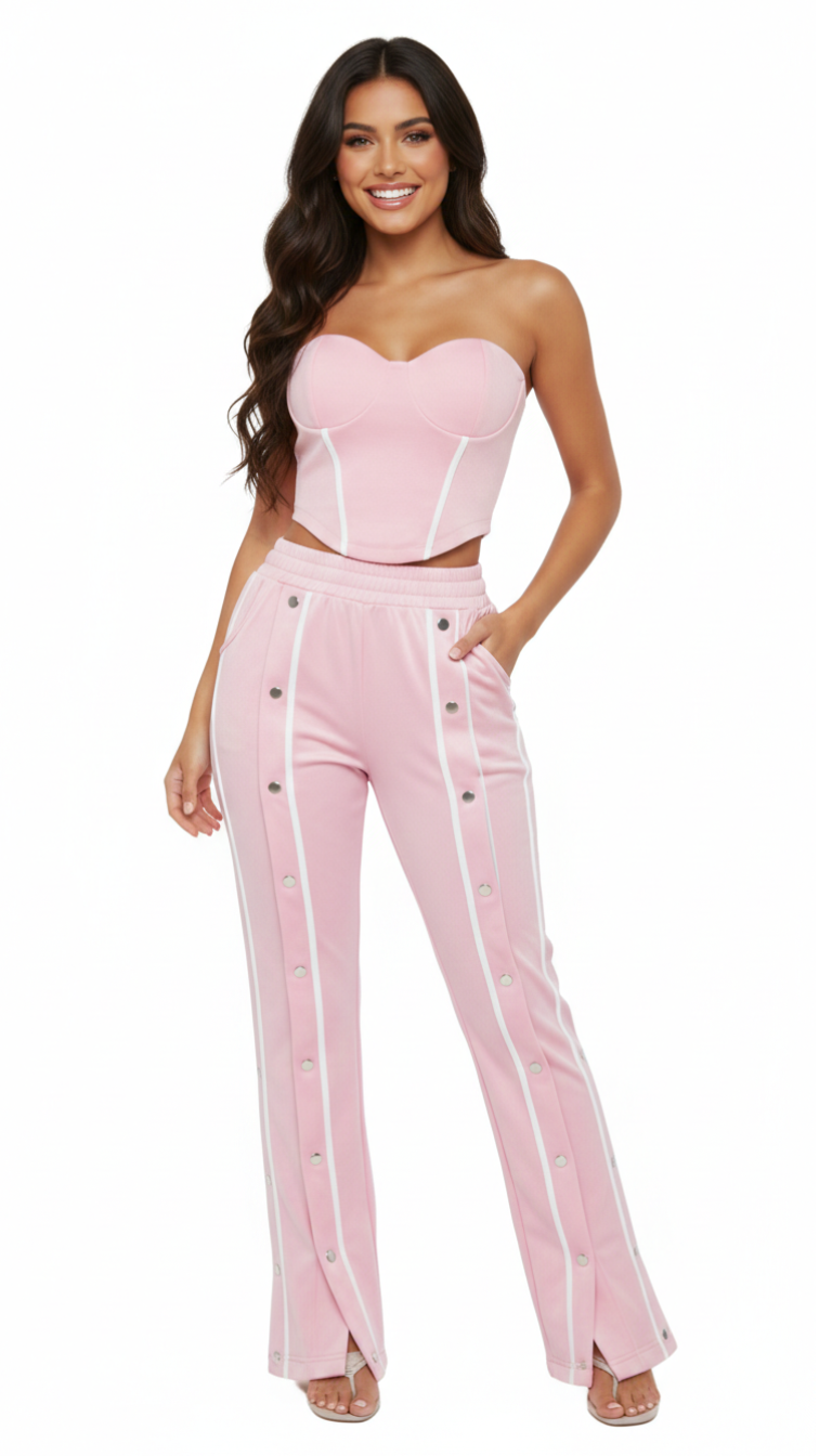 Conjunto de dos piezas de top strapple y pantalonera con botones