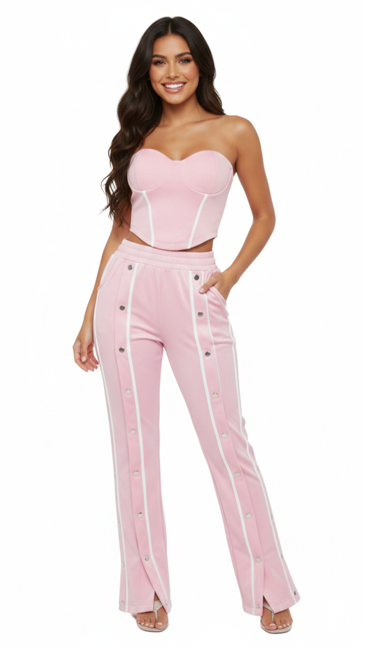 Conjunto de dos piezas de top strapple y pantalonera con botones