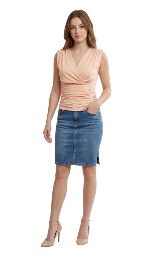 Blusa de cuello en V plisados laterales