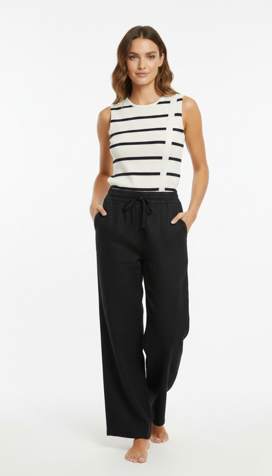 Blusa acanalada de rayas con botones decorativos