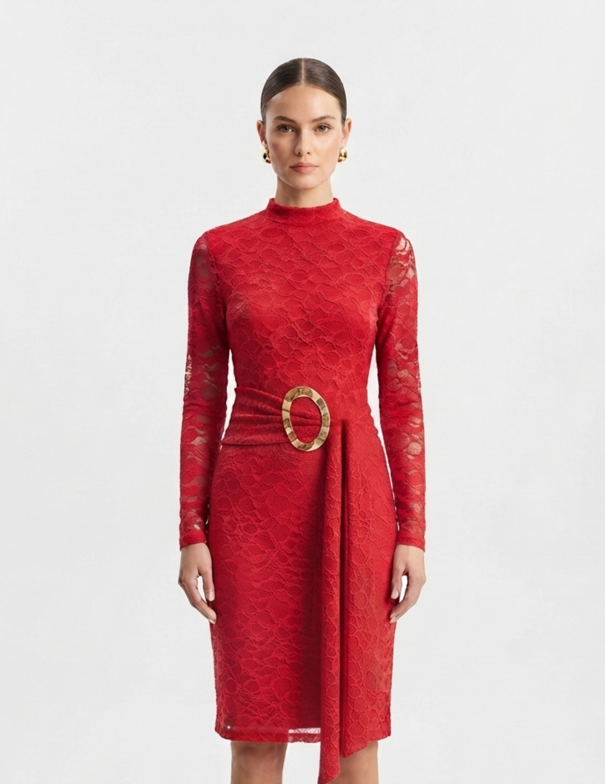 Vestido rojo con medio cinto de encaje