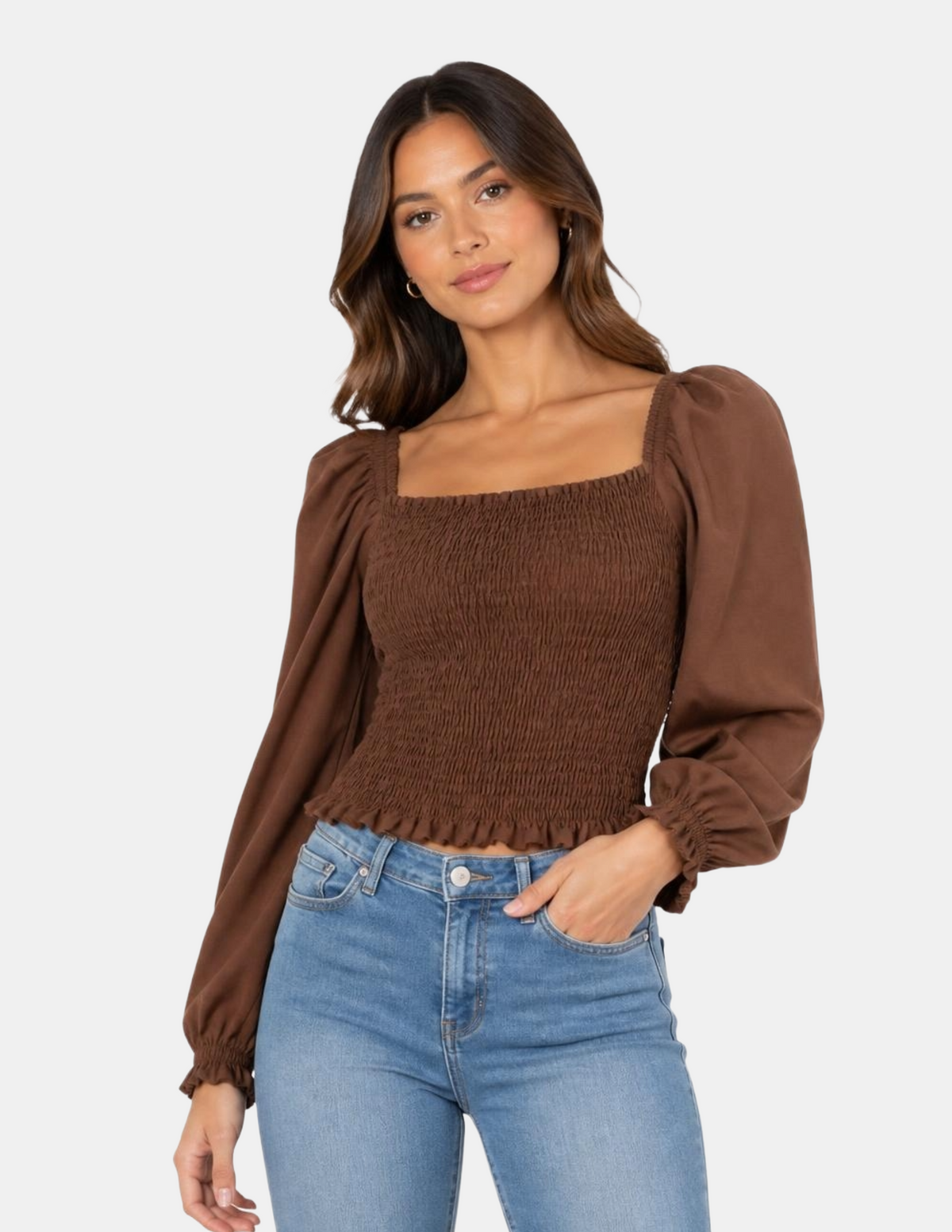 Blusa cafe con elásticos hombros descubiertos