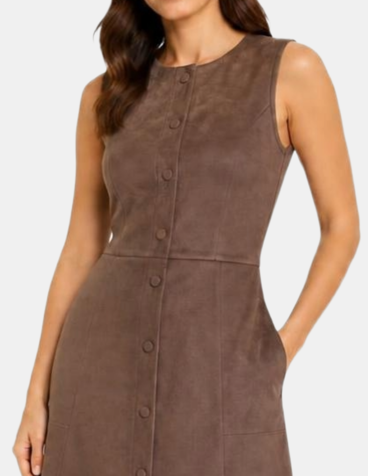 Vestido largo cafe abotonado de gamuza