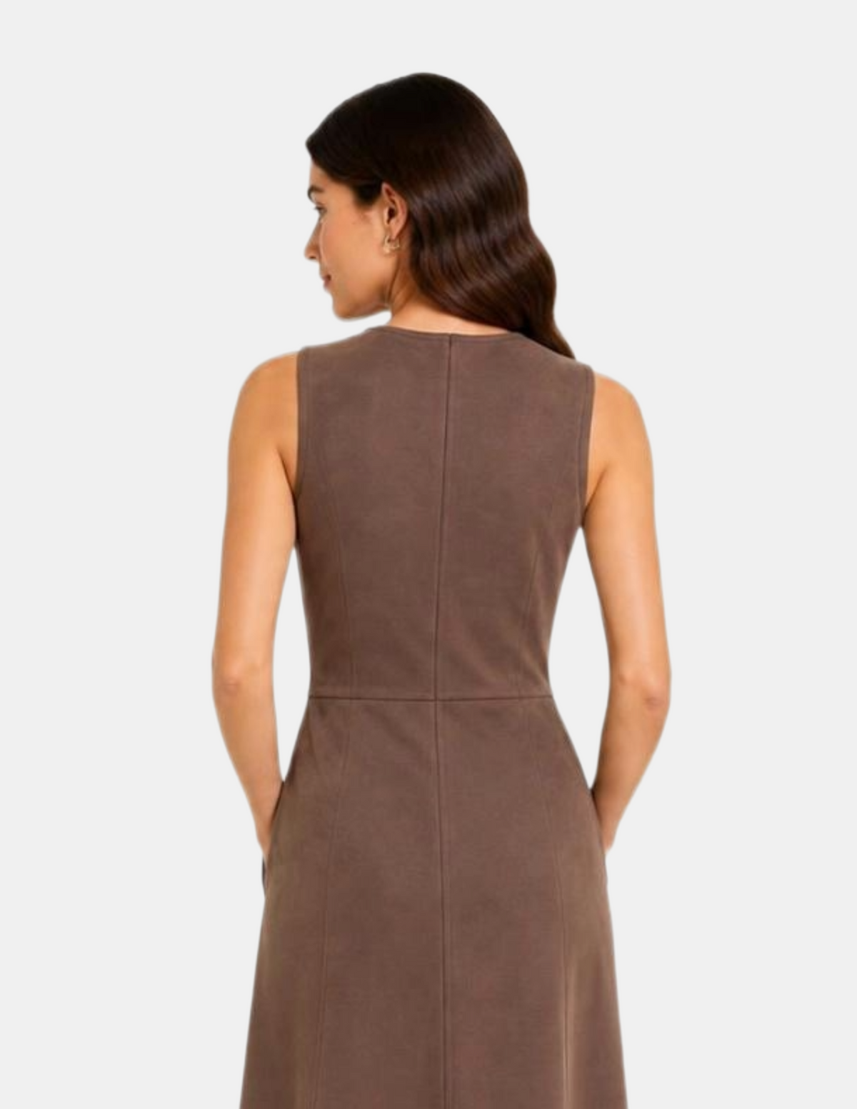Vestido largo cafe abotonado de gamuza