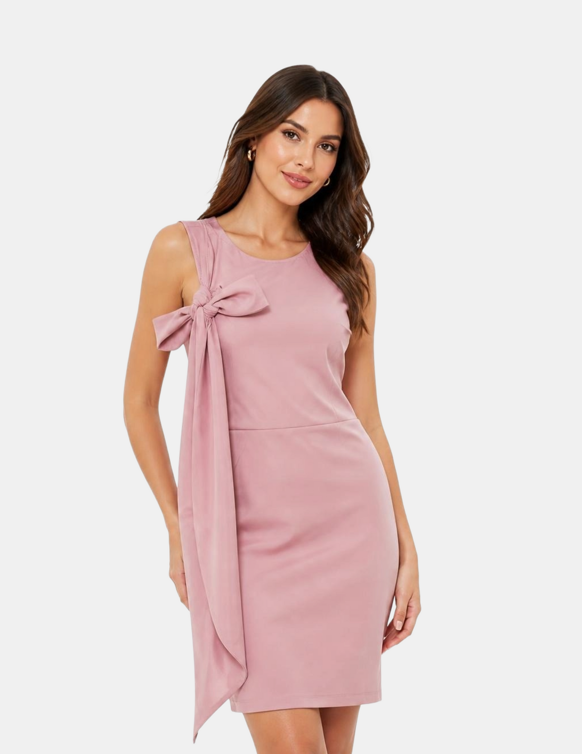 Vestido rosa con amarre en hombro