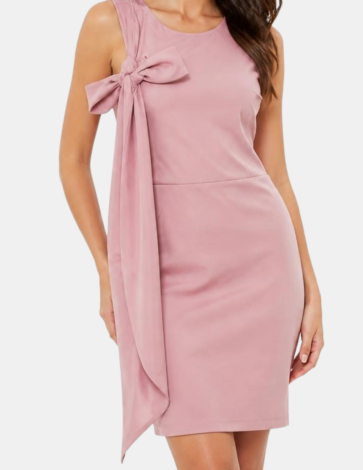 Vestido rosa con amarre en hombro