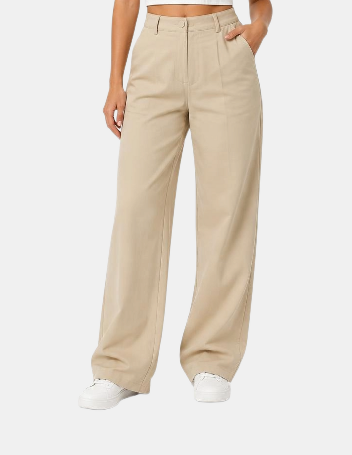 Pantalón beige con elástico en cintura
