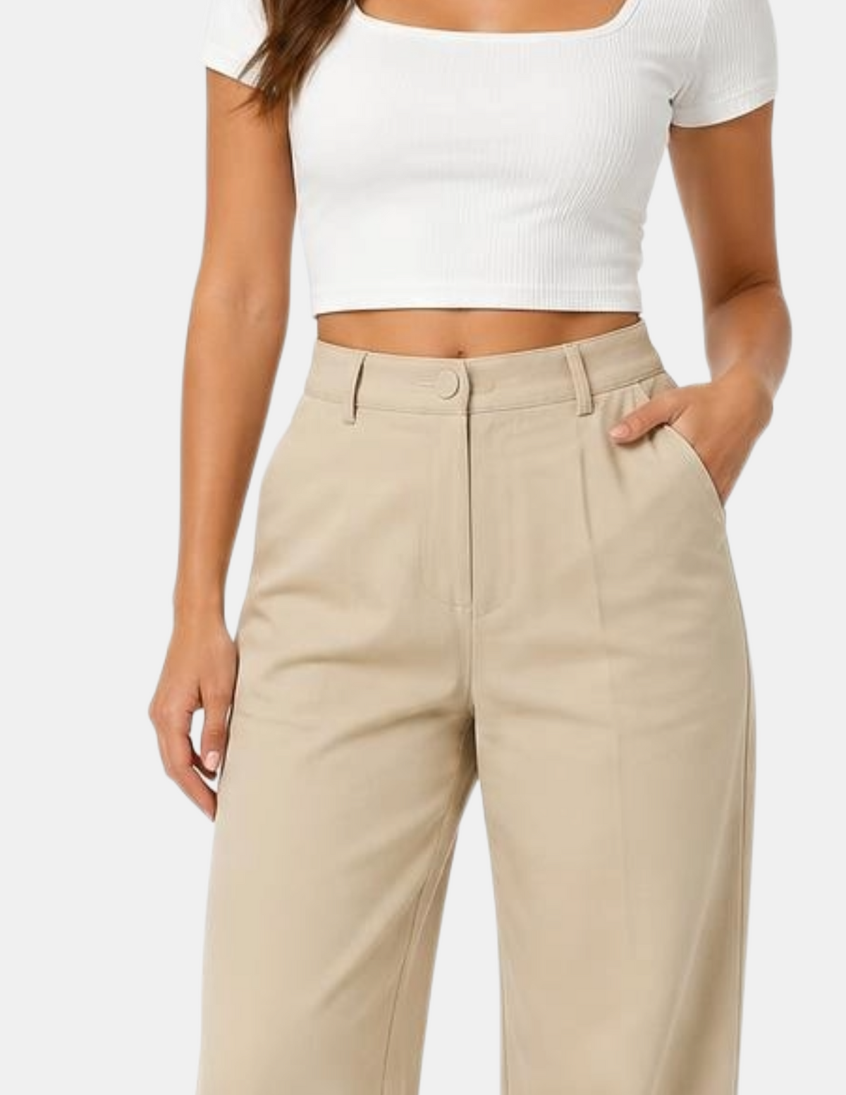 Pantalón beige con elástico en cintura