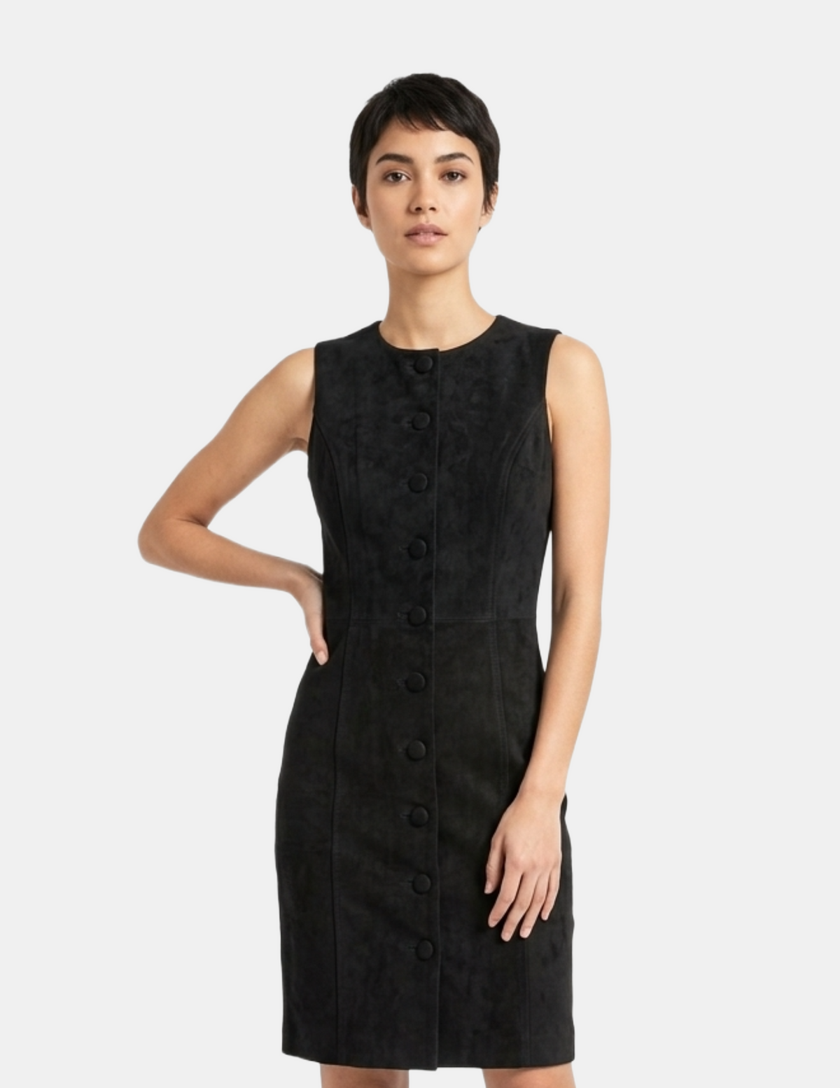 Vestido de gamuza abotonado sin magnas