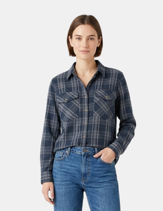Blusa cuadriculada azul tipo vaquera