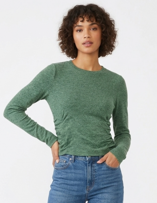 Blusa acanalada cuello redondo con plisados laterales