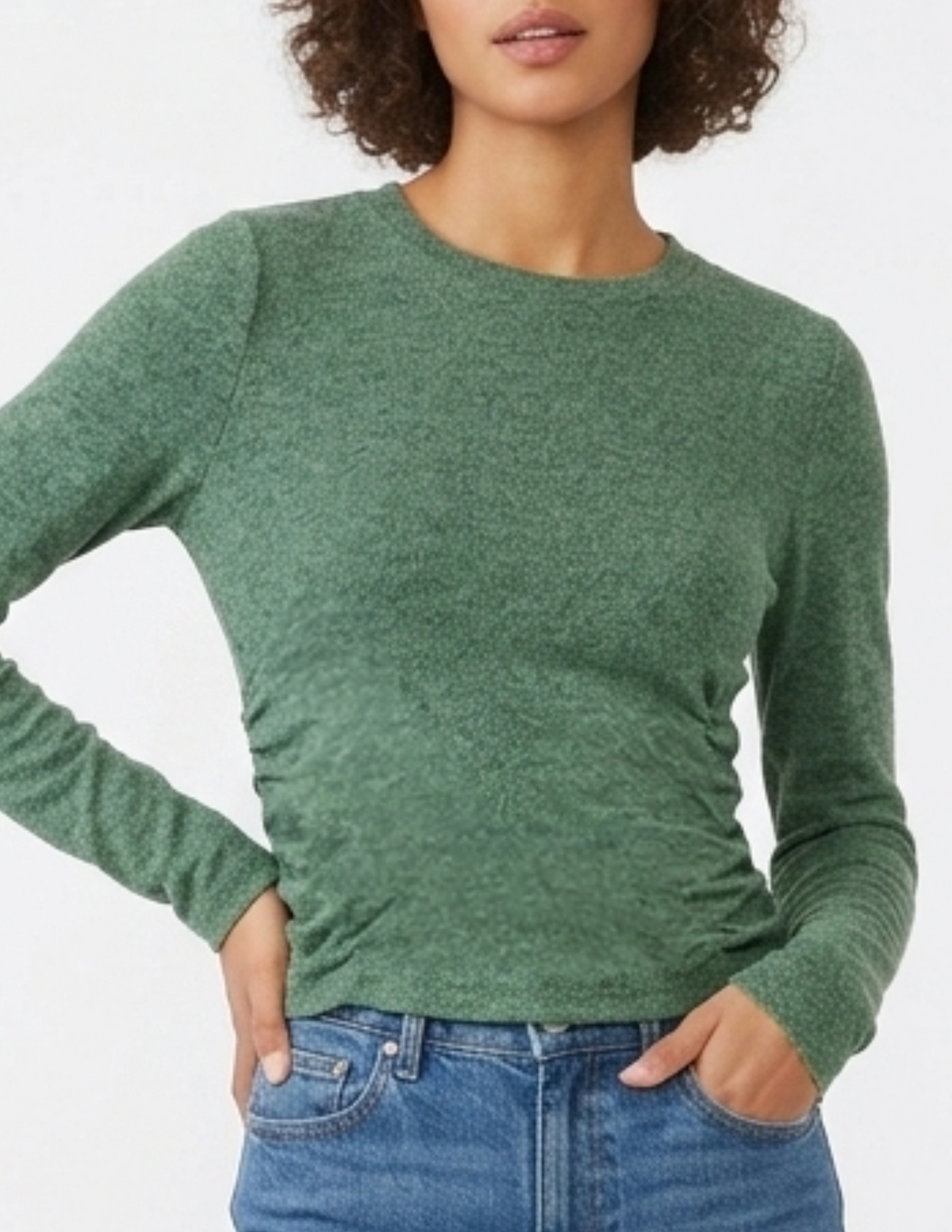 Blusa acanalada cuello redondo con plisados laterales