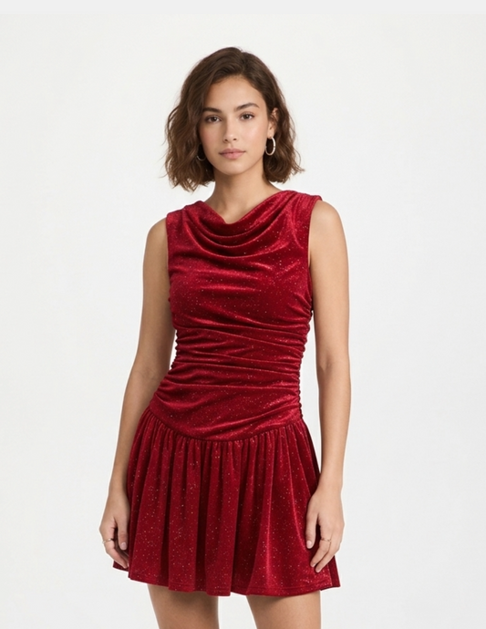 Vestido guinda de gamuza con destellos