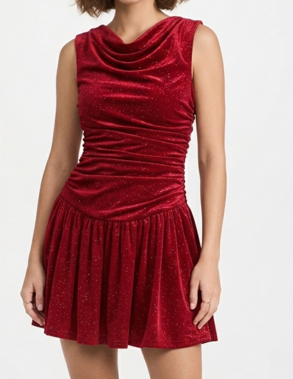 Vestido guinda de gamuza con destellos