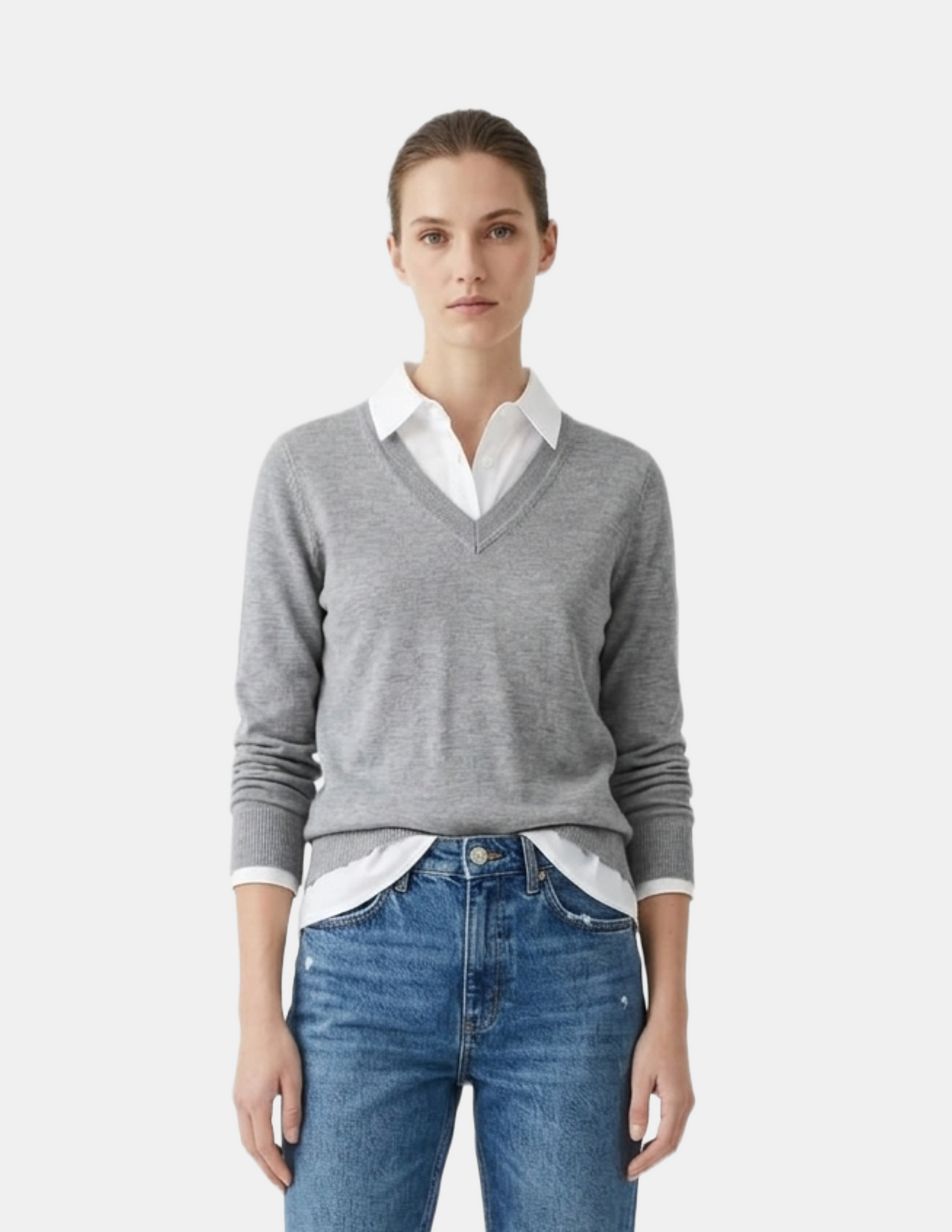 Blusa tipo suéter con cuello estilo camisa