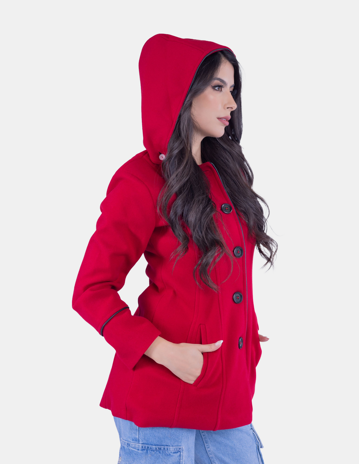 Abrigo abotonado de invierno con capucha desmontable