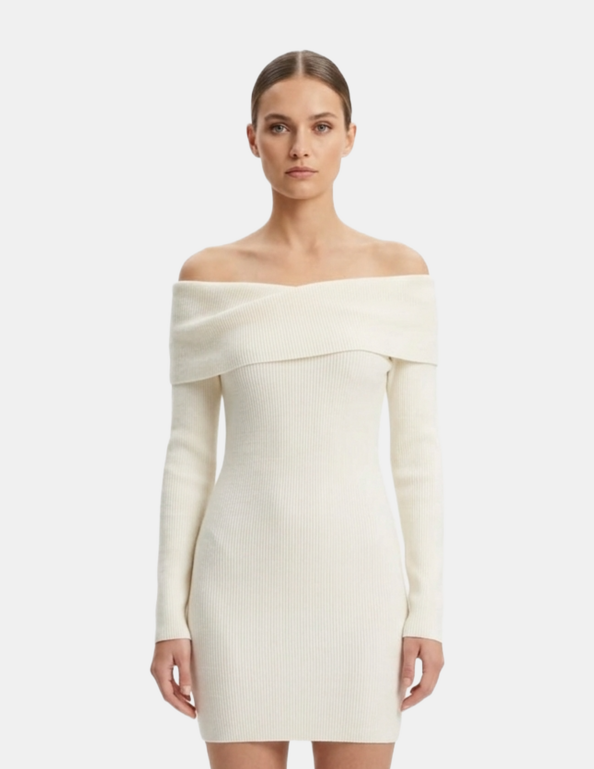 Vestido acanalado blanco con hombro descubierto