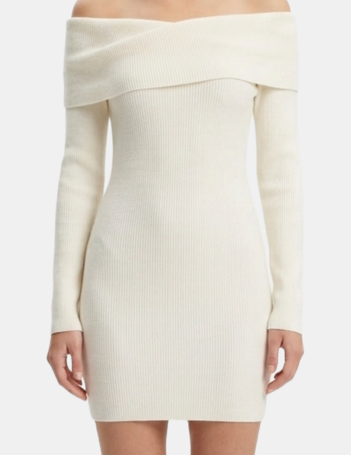 Vestido acanalado blanco con hombro descubierto