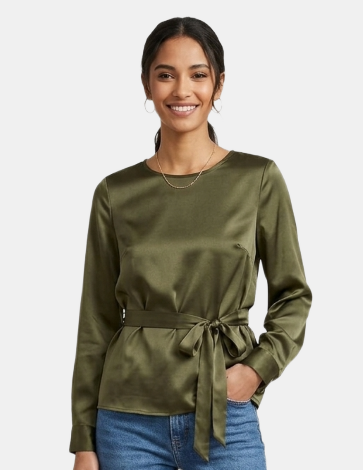 Blusa verde satinada manga larga