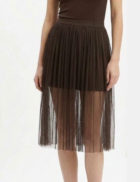 Falda cafe mesh con trasparencias