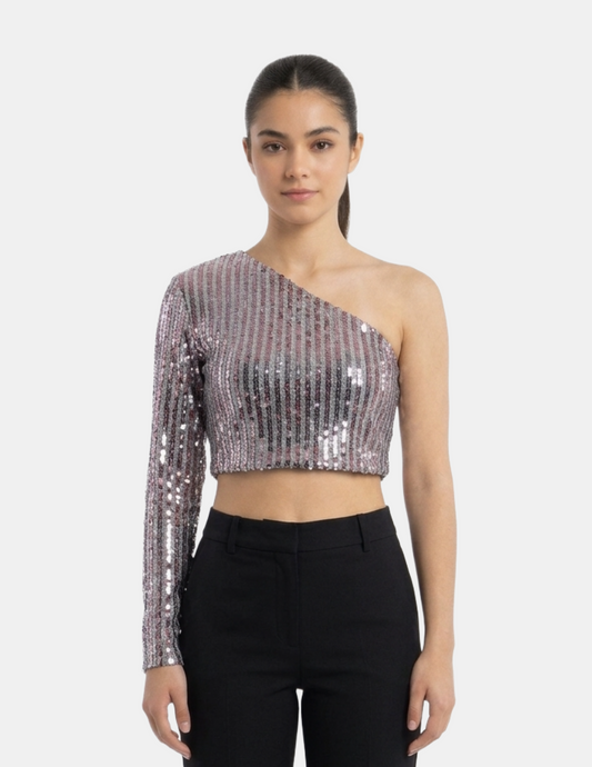 Crop top de brillos de una manga