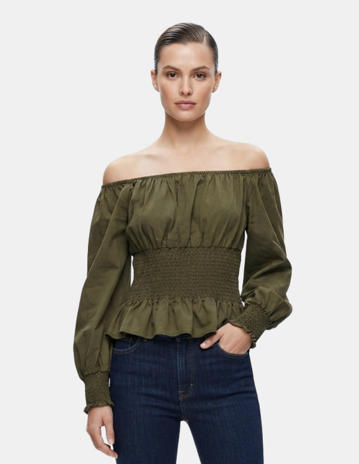 Blusa verde con elástico en cintura
