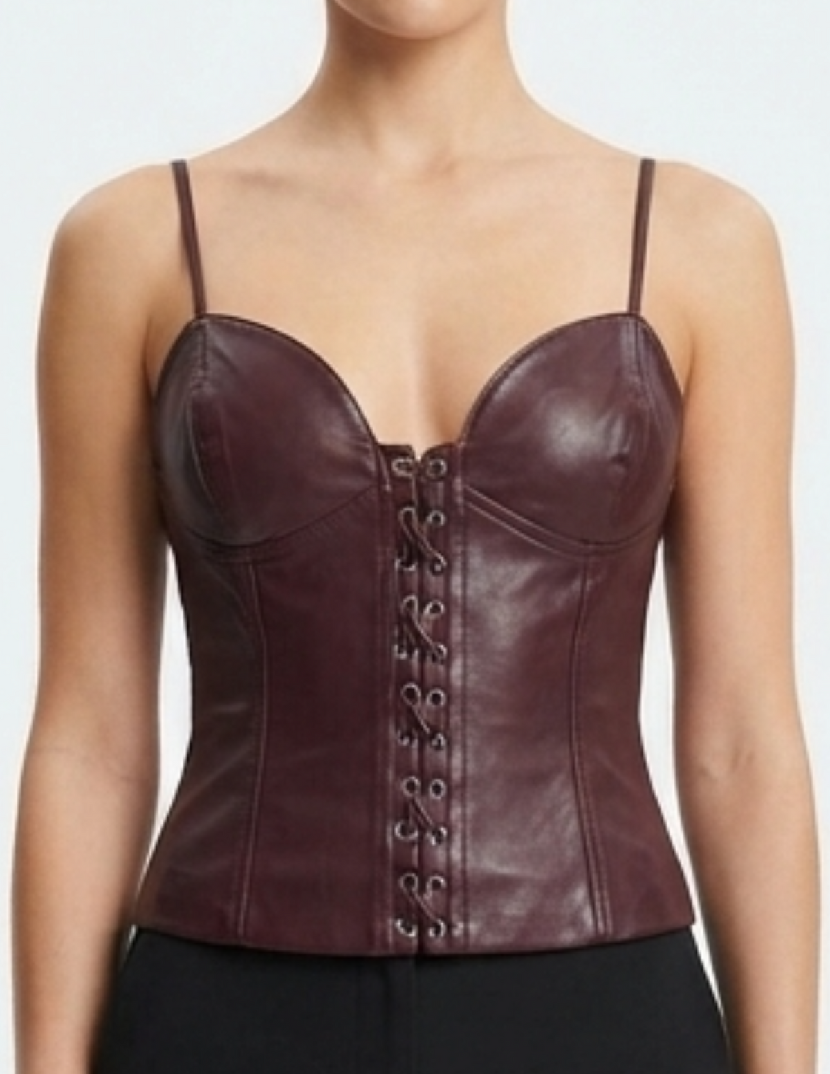 Blusa de vinil estilo corset color vino