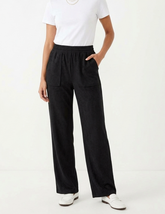Pantalón negro acanalado de gamuza