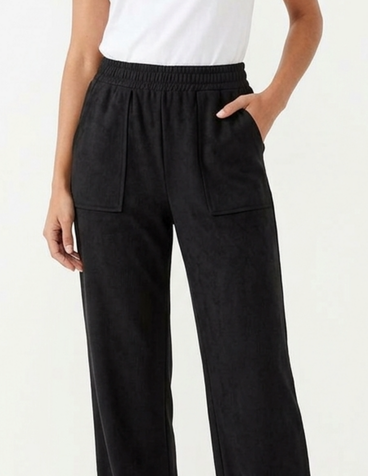 Pantalón negro acanalado de gamuza