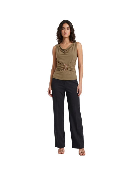 Blusa cafe de tirantes con cinturon