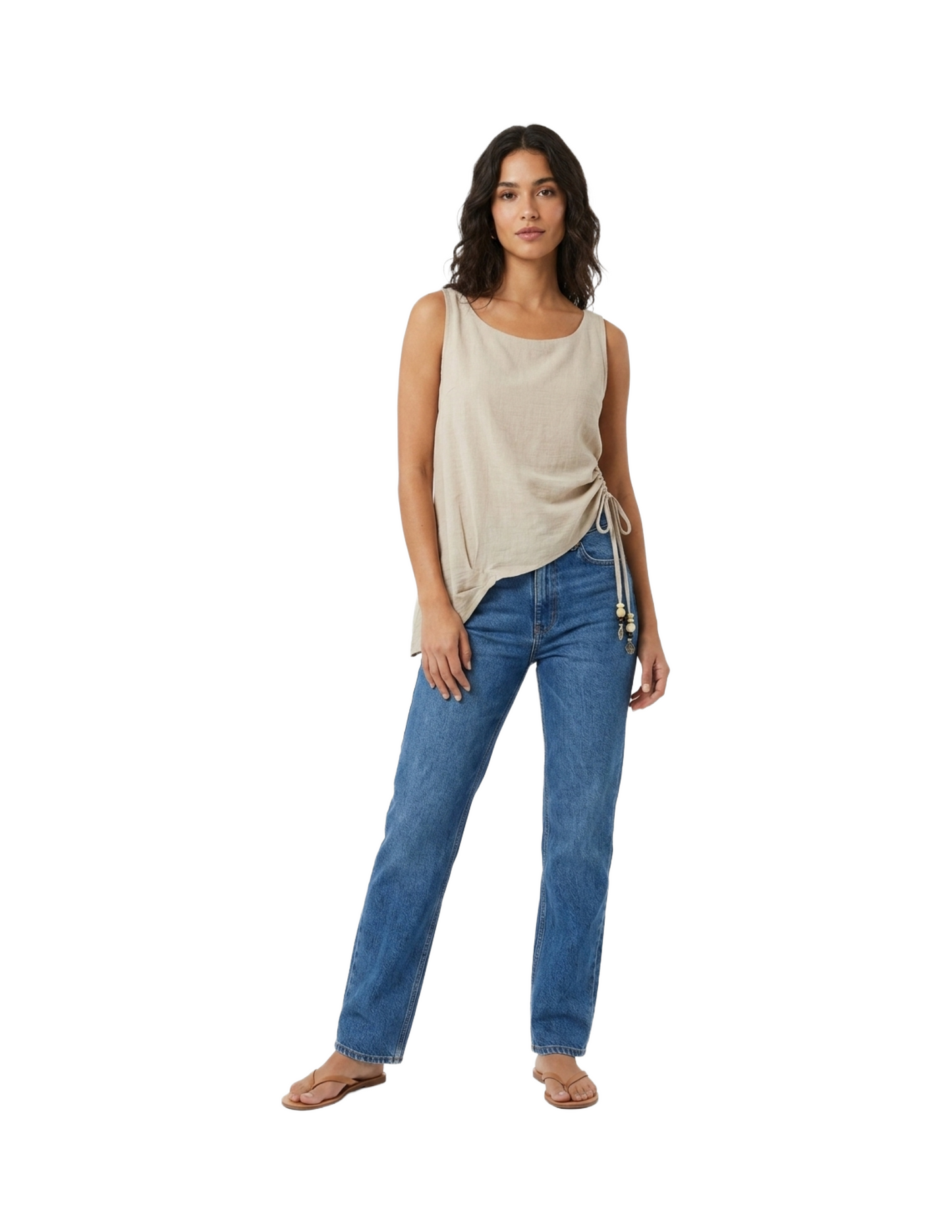 Blusa beige de lino con amarre lateral