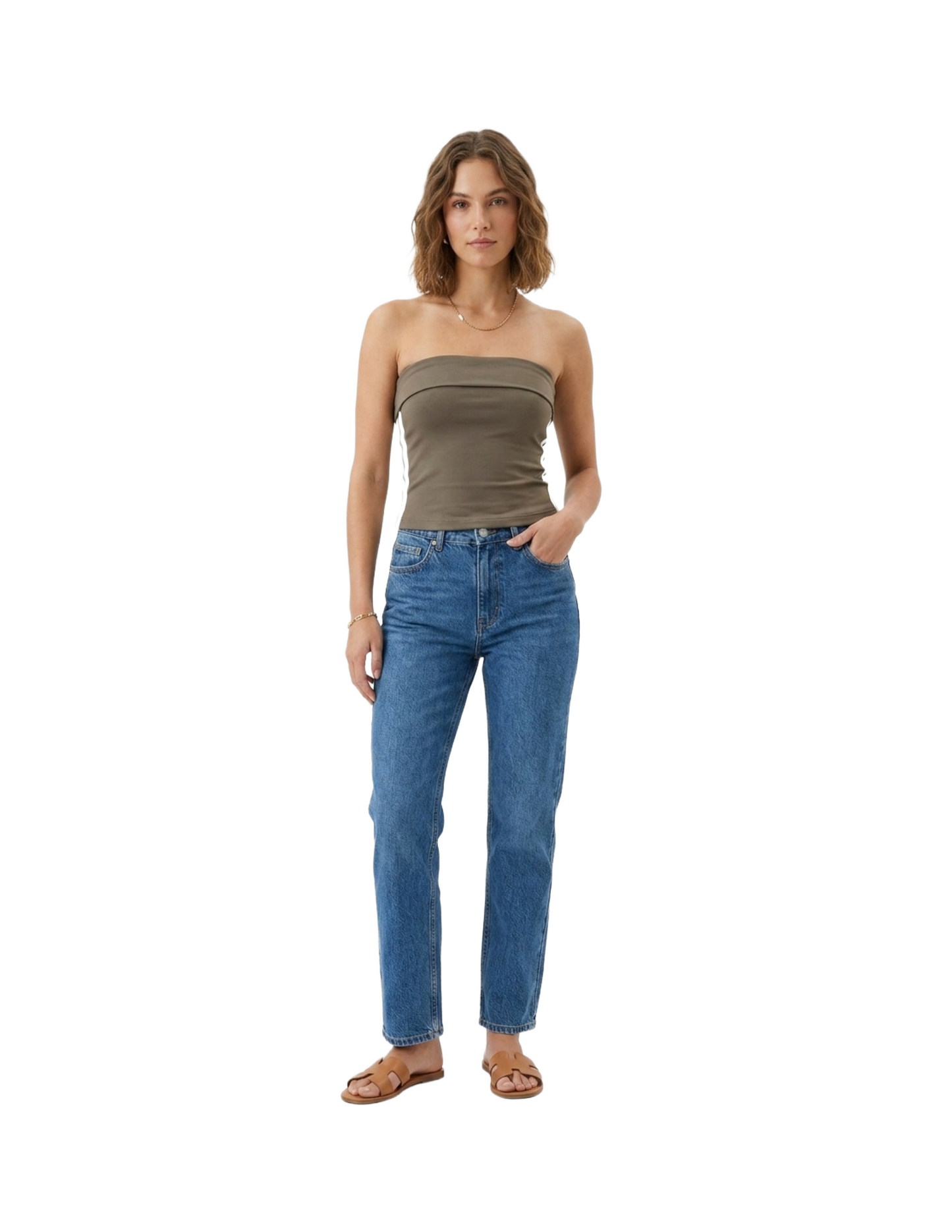Crop top cafe con rayas laterales deportivo tipo strapless