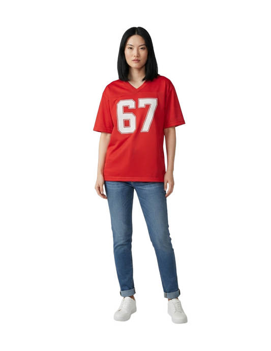 Blusa roja con perforaciones tipo jersey