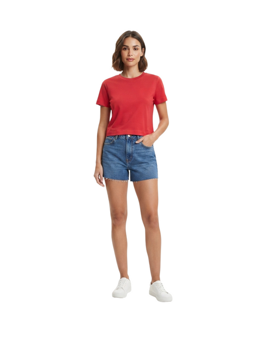 Crop top rojo de cuello redondo