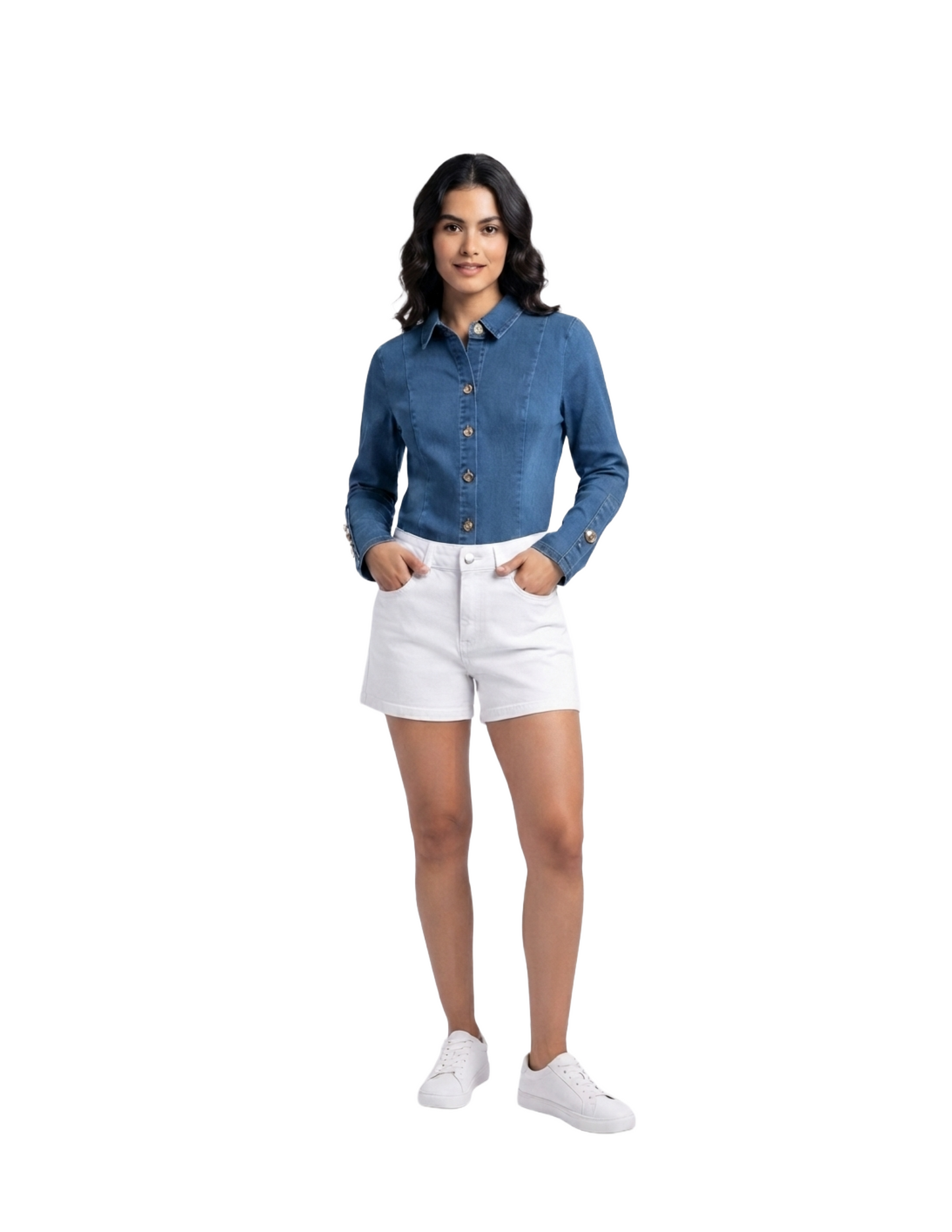 Blusa de mezclilla seccionada manga larga