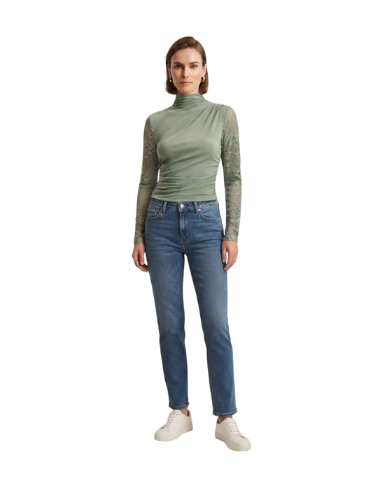 Blusa verde jade con mangas de encaje manga larga