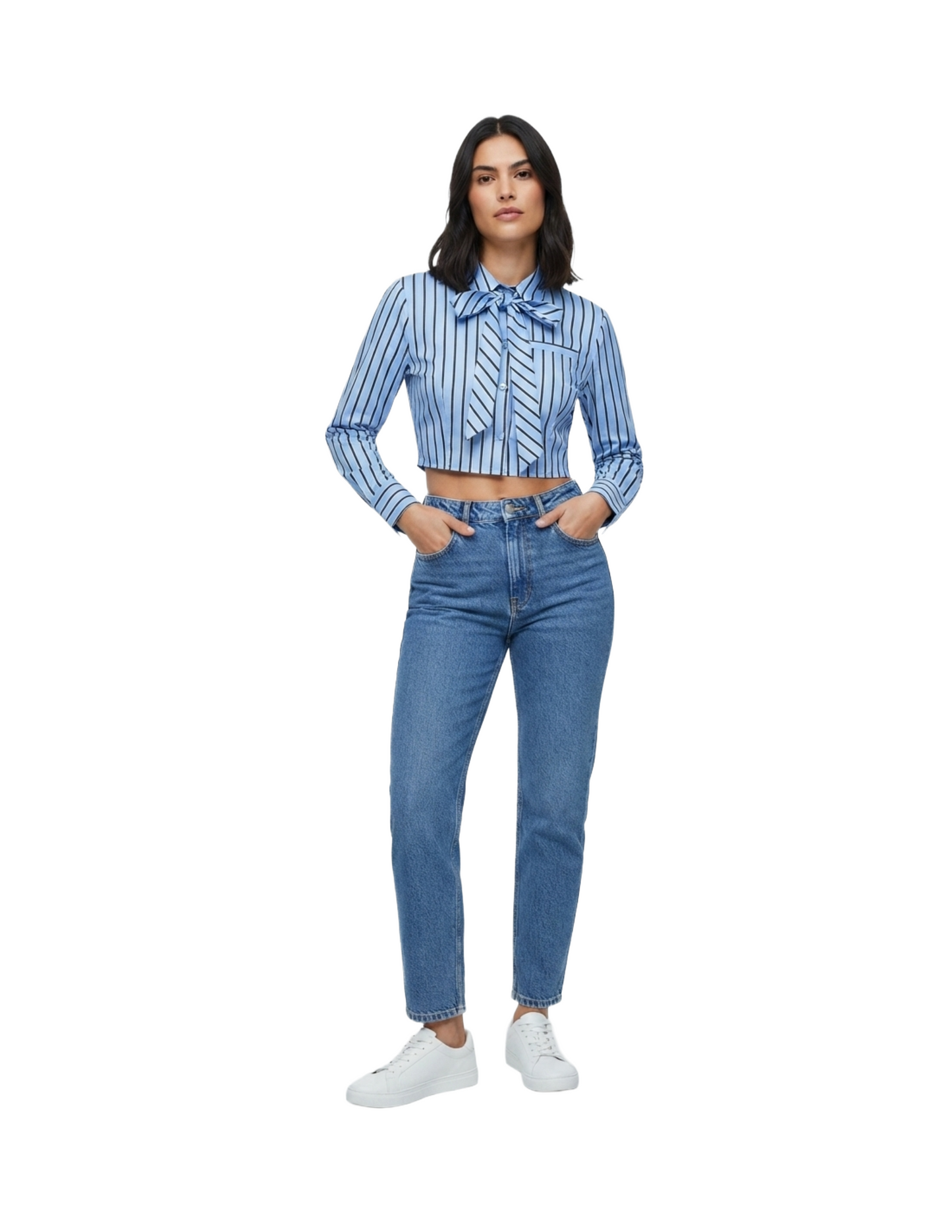 Crop top azul de rayas con corbata
