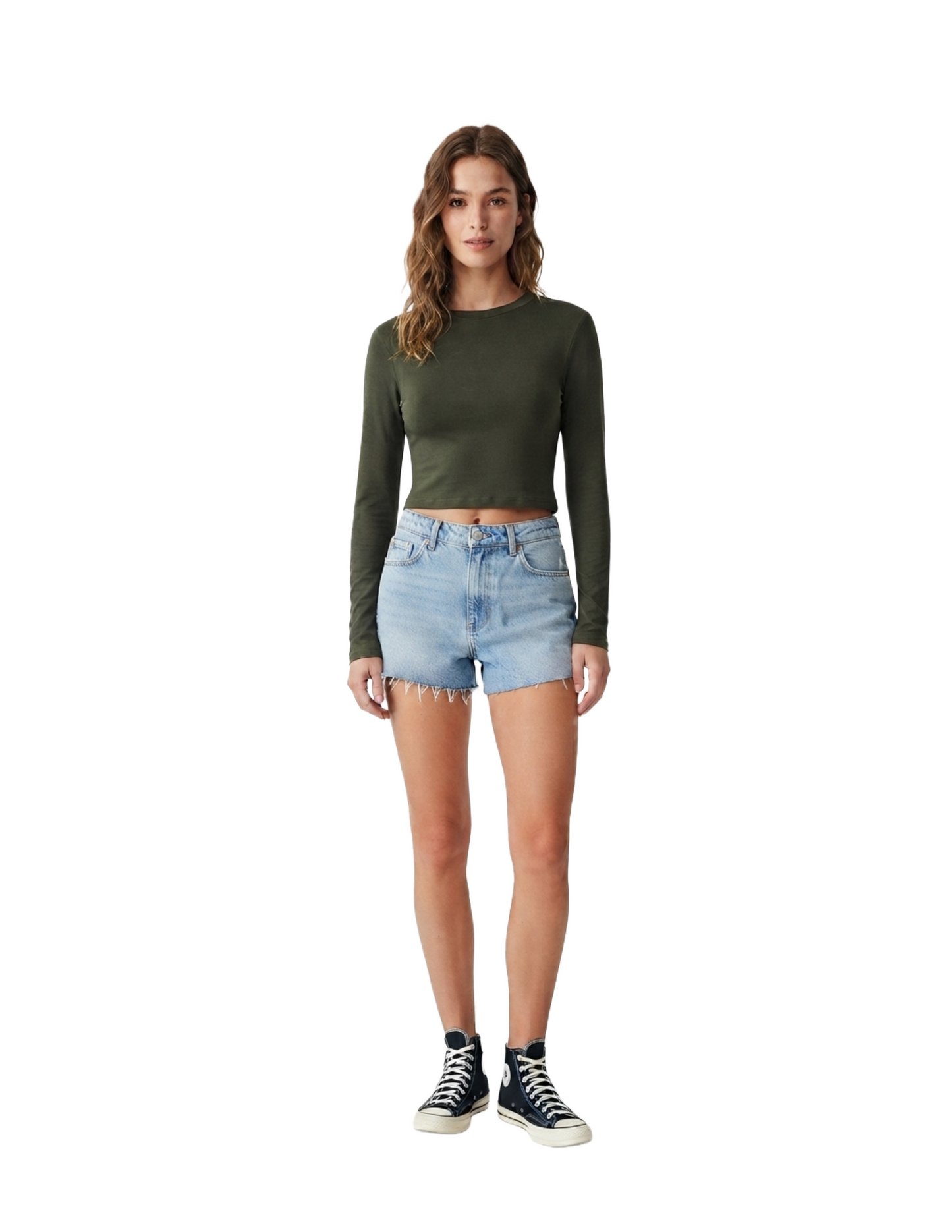Blusa verde soldado de cuello redondo manga larga