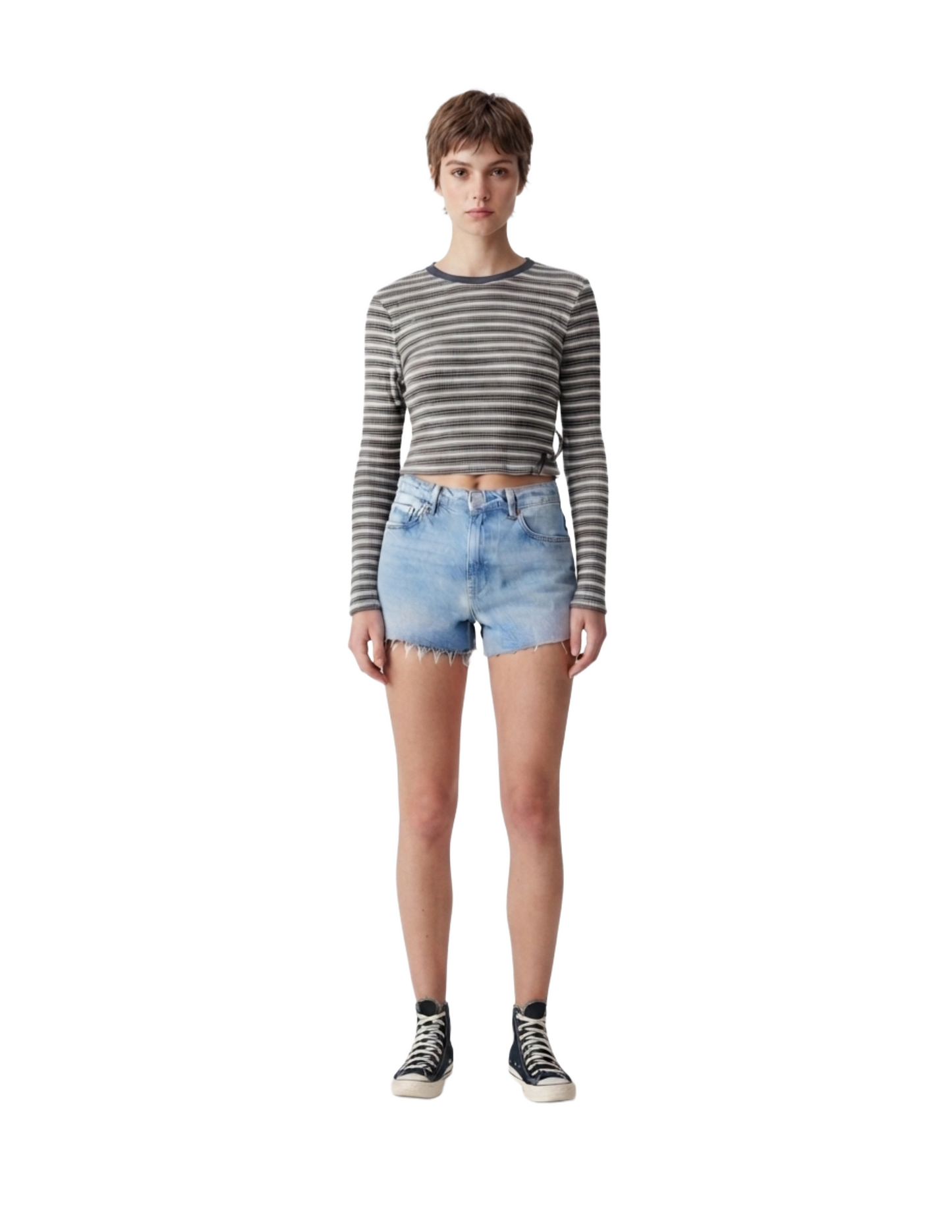 Crop top rayado manga larga con diseño acanalado