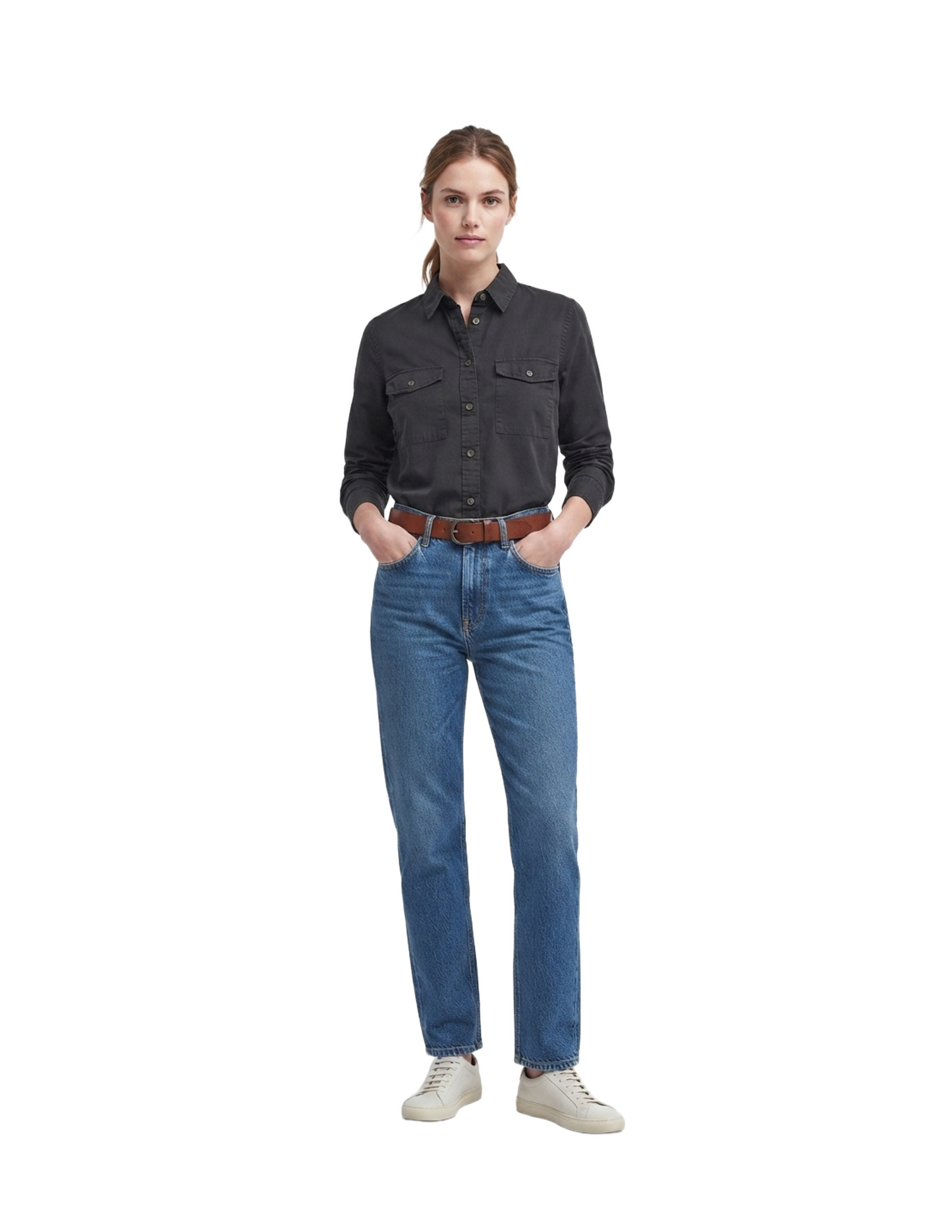 Blusa gris abotonada manga larga
