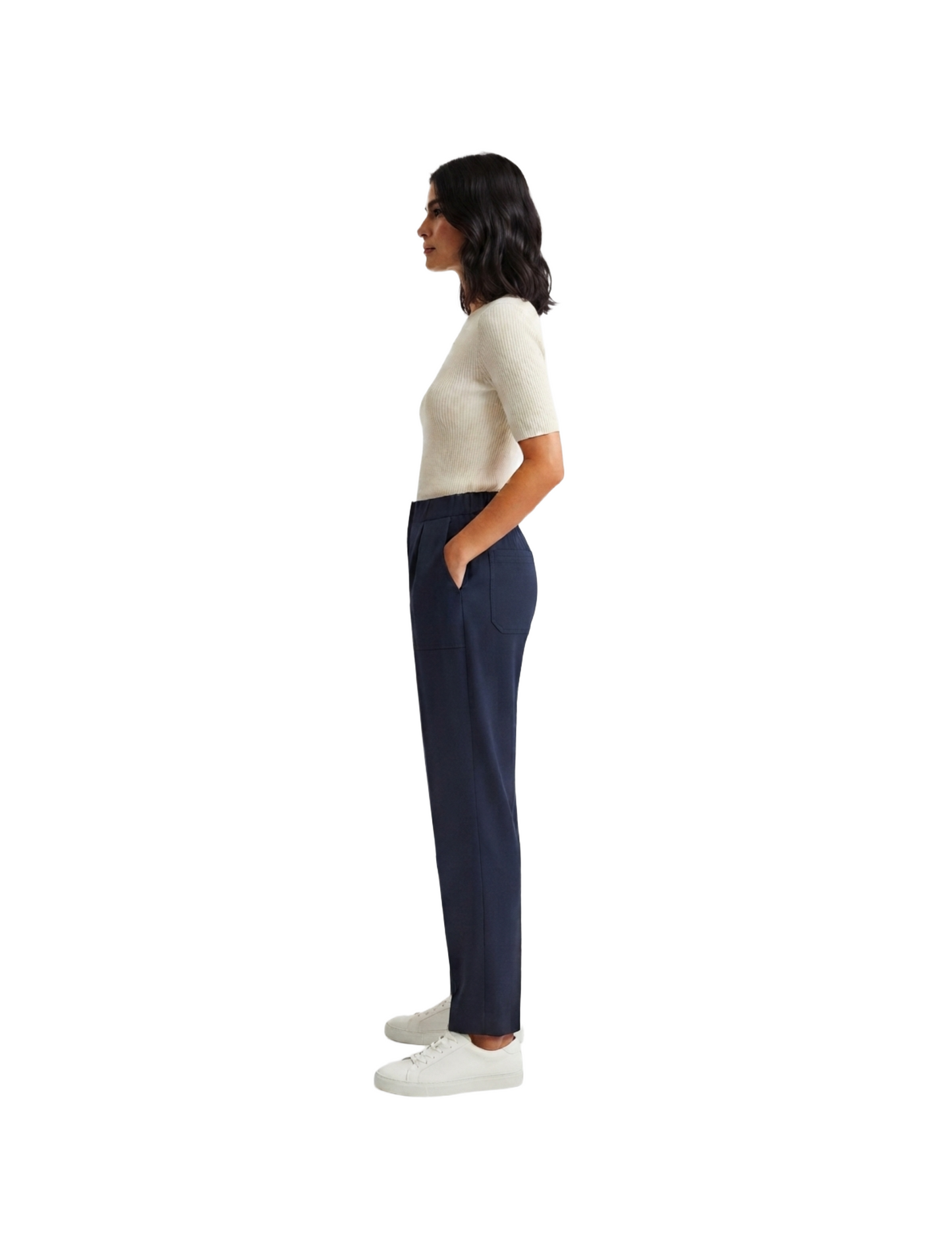 Pantalón azul de vestir con elástico en cintura