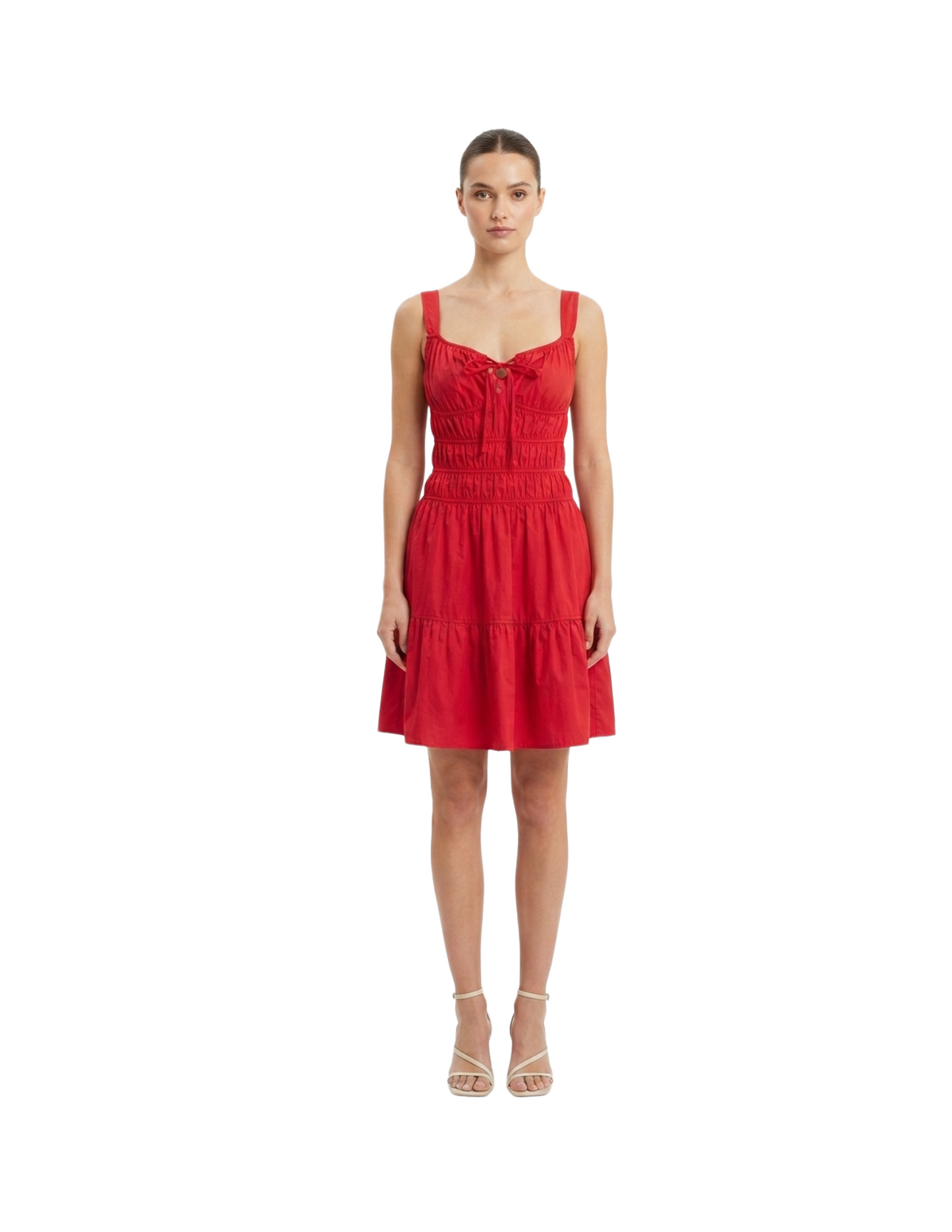 Vestido Rojo de tirantes con elasticos decorativos
