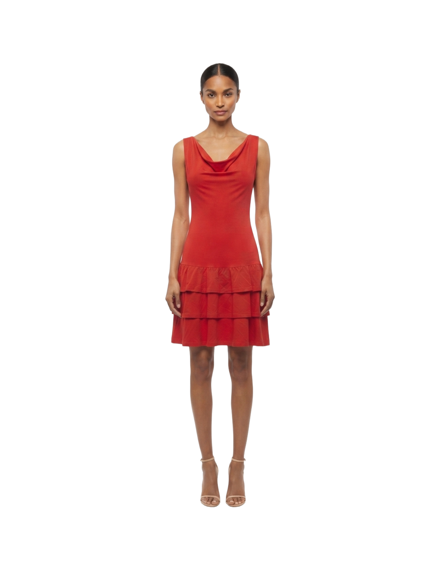 Vestido rojo de tirantes con olanes