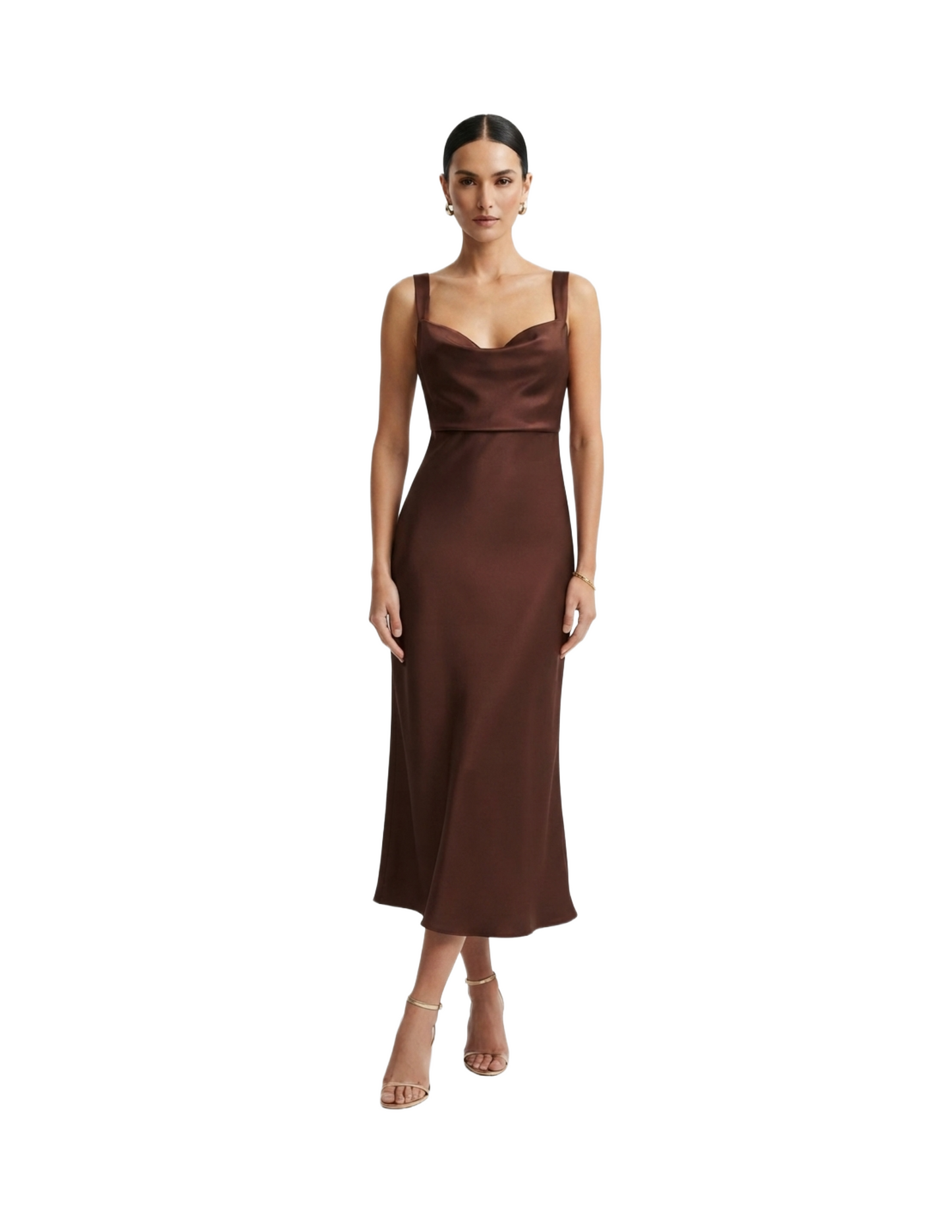Vestido entallado satinado de tirantes color vino