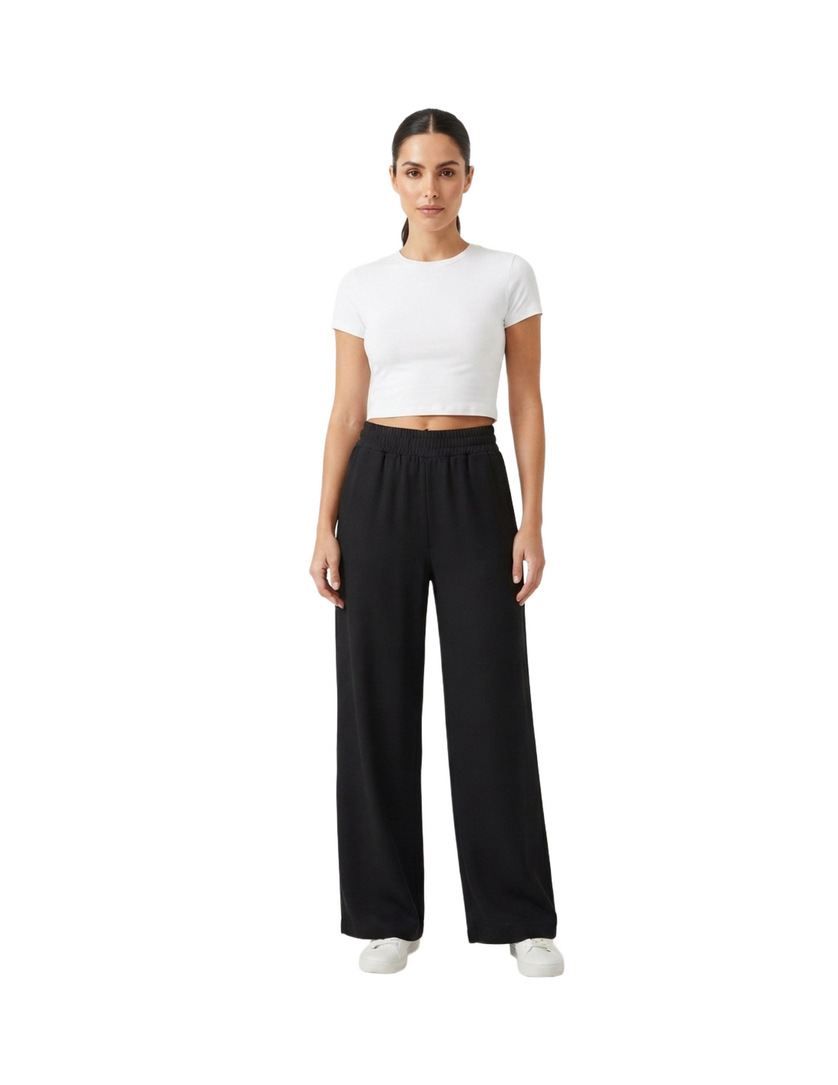 Pantalonera corte recto amplio con elástico en cintura