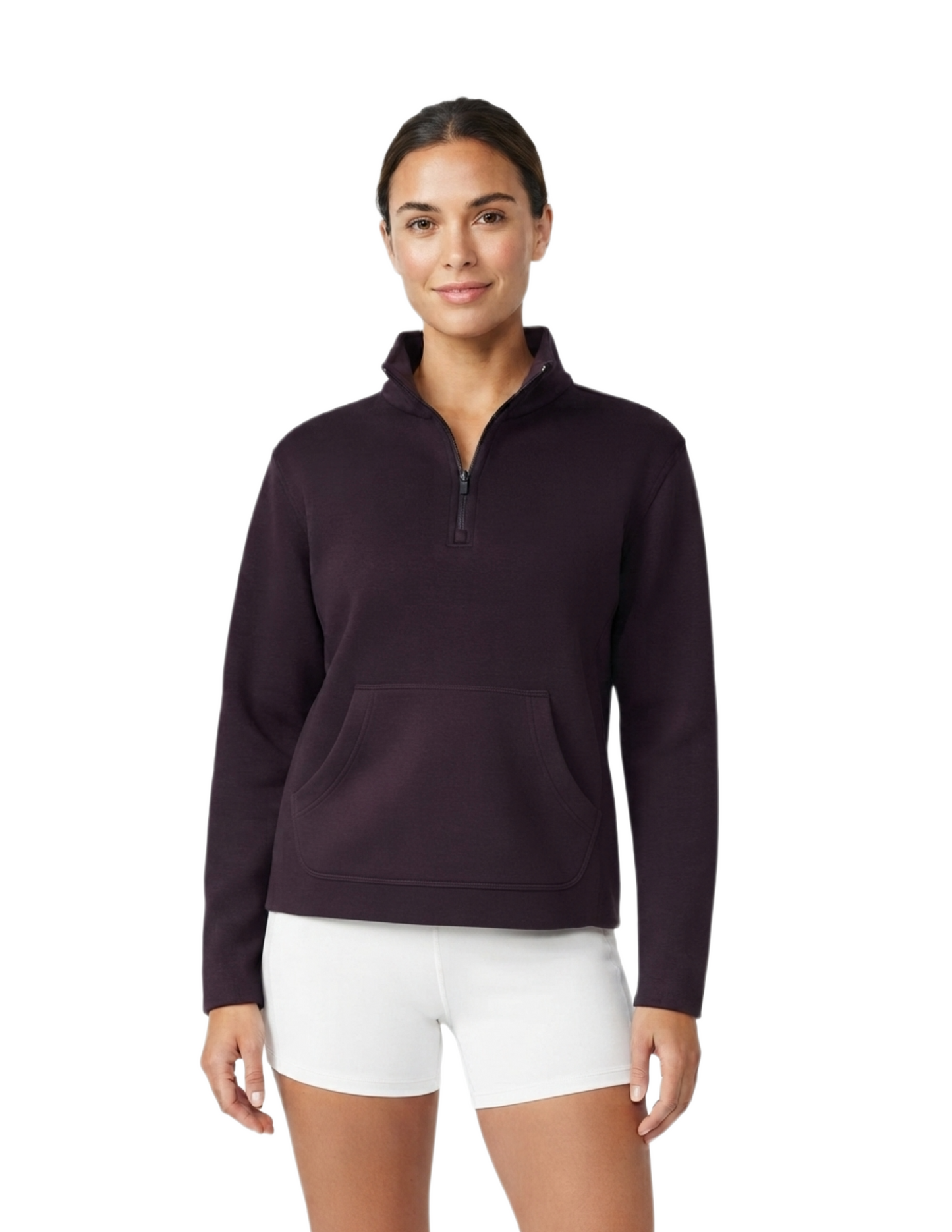 Sudadera morada de medio zipper con ajuste en cintura