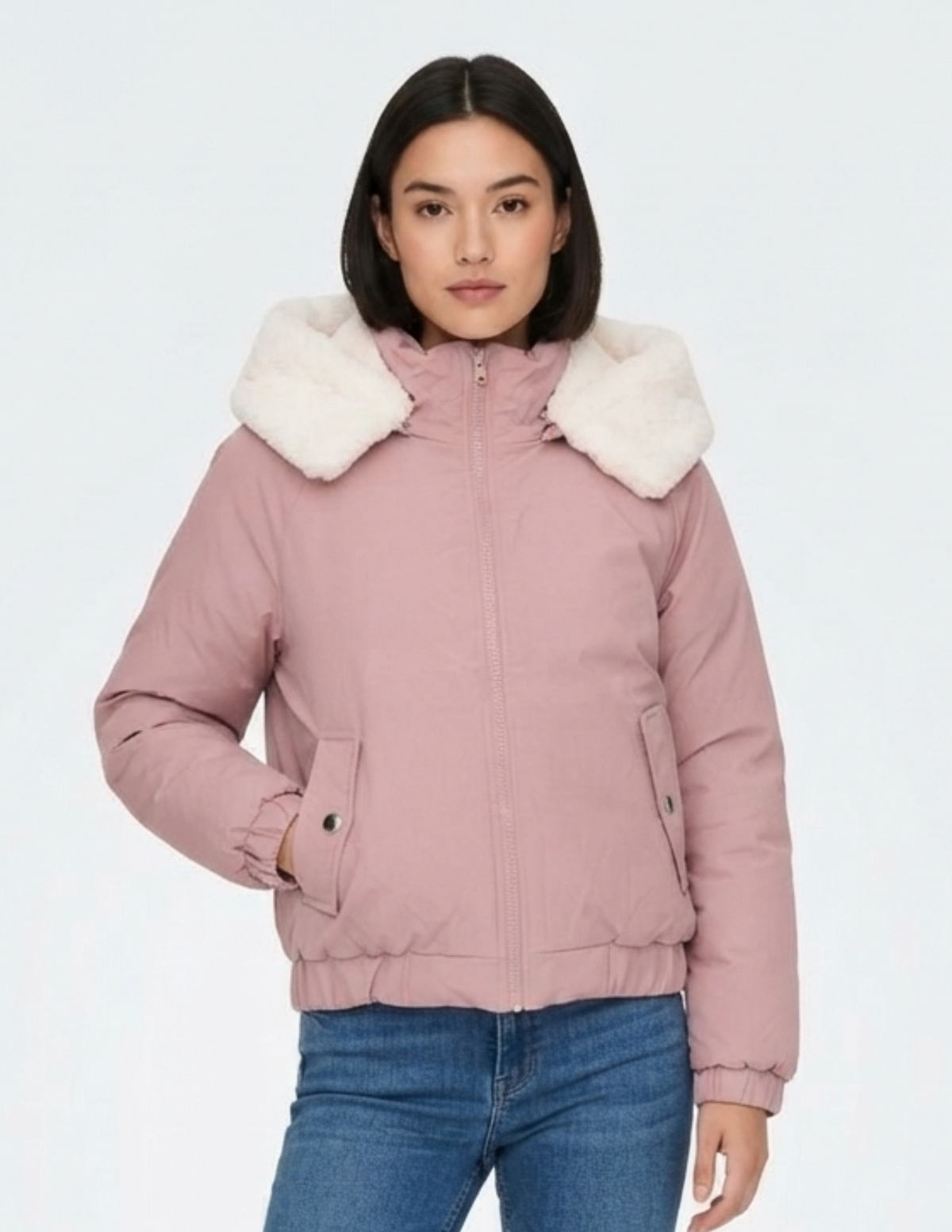 Chamarra rosa con gorro forro calientito