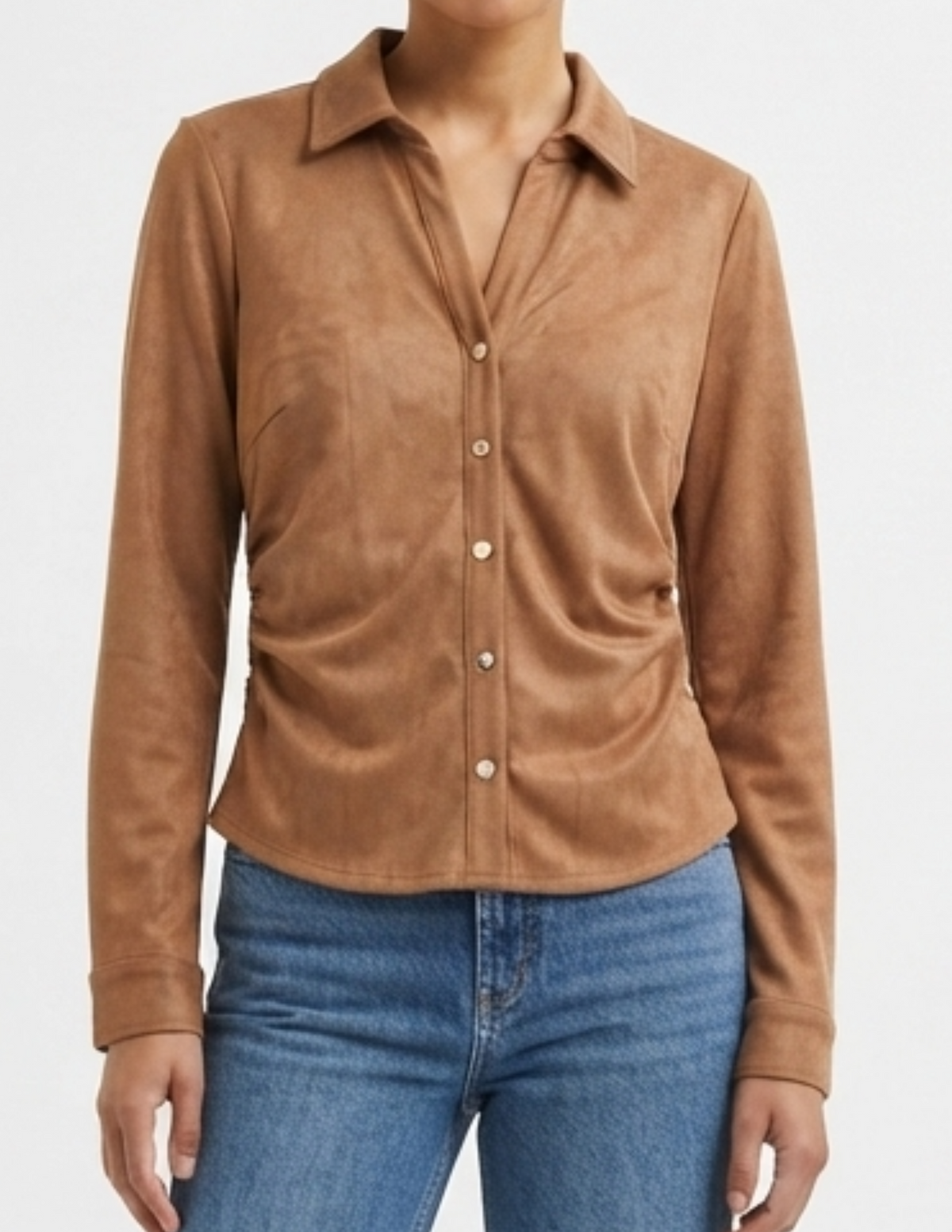 Blusa de gamuza abotonada con cuello en V
