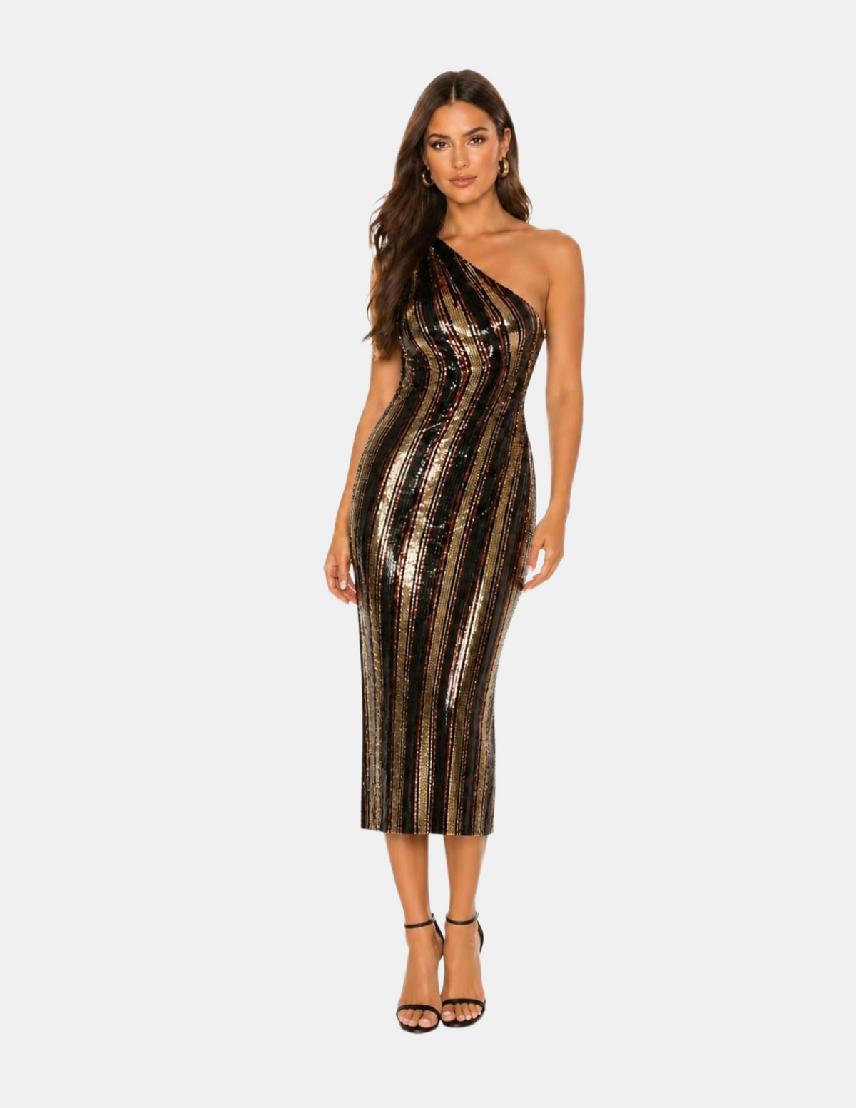 Vestido de lentejuela con dorado y negro de un tirante